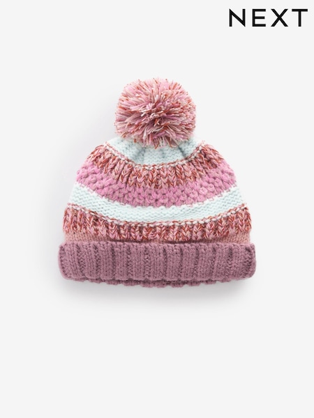 Pink Stripe Baby Pom Hat (0mths-2yrs) (K84737) | AED21