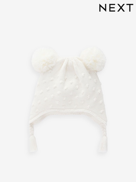 Ecru Double Pom Knitted Trapper Hat (0mths-2yrs) (K84760) | €8