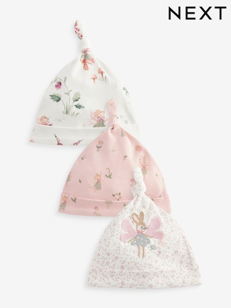 Pink Fairy Baby Tie Top 100% Cotton Hats 3 Pack (0mths-2yrs) (K84779) | €5