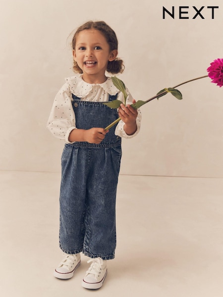 Denim 100% Cotton Blouse And Dungarees Set (3mths-7yrs) (K84885) | €13.50 - €17.50