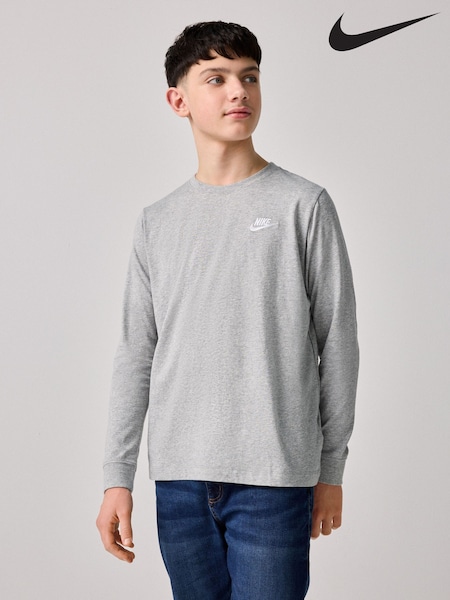 Nike Dark Grey Marl Sportswear Long Sleeve 100% Cotton T-Shirt (K85011) | €30