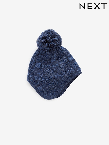 Navy Blue Cable Knitted Baby Trapper Hat (0mths-2yrs) (K85111) | kr91
