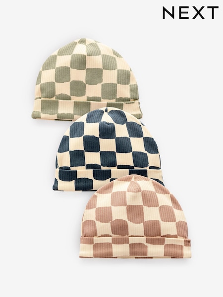 Azul - 100% Cotton Jersey Beanie Hats 3 Pack (0-18mths) (K85164) | 8 €
