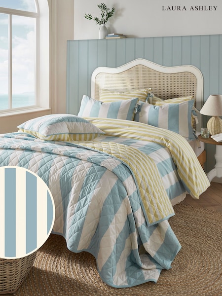 Laura Ashley Seaspray Lille Stripe 100% Cotton Duvet Cover and Pillowcase Set (K85211) | AED131 - AED262