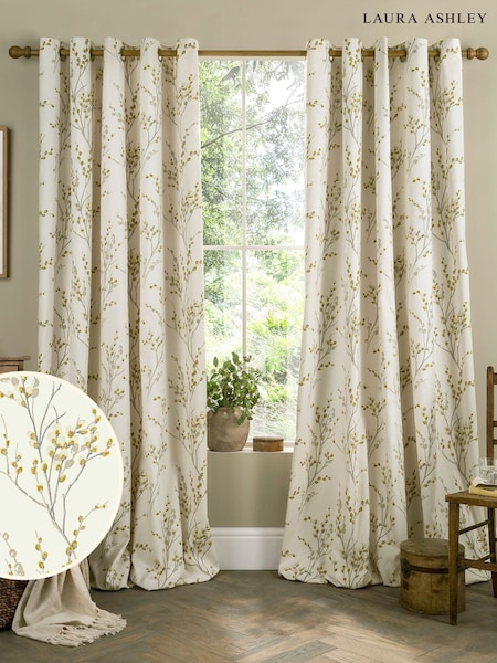 Laura Ashley Ochre Pussy Willow Lined 100% Cotton Eyelet Curtains (K85240) | LEI 484 - LEI 1,341
