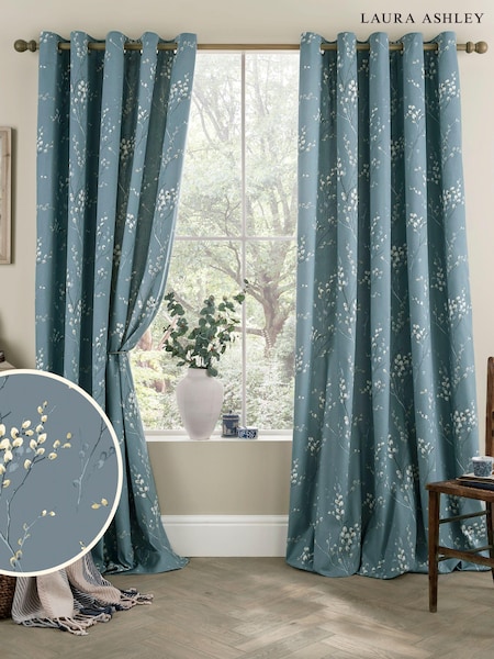 Laura Ashley Pussy Willow Lined 100% Cotton Eyelet Curtains (K85254) | €86 - €238