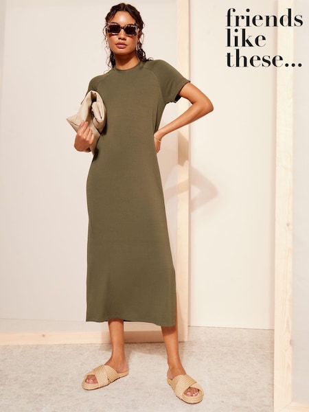 Friends Like These Khaki Green Straight Short Sleeve T-Shirt Dress (K85378) | €33