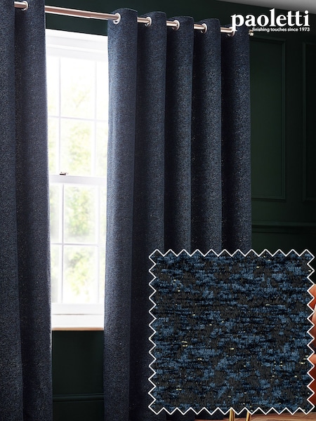 Riva Paoletti Navy Galaxy Chenille Eyelet Curtains (K85491) | €82 - €198