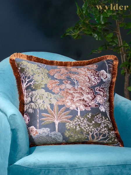 Wylder Navy Woodlands Floral Jacquard Cushion (K85539) | R$ 275