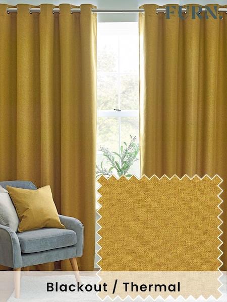 furn. Mustard Dawn 100% Blackout Thermal Eyelet Curtains (K85574) | €58 - €132