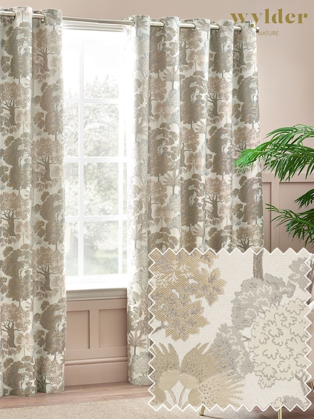Wylder Natural Woodlands Floral Jacquard Eyelet Curtains (K85580) | €84 - €204
