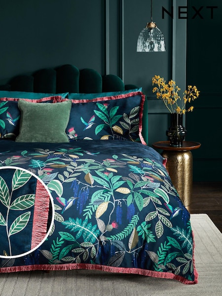 Navy Bold Floral Velvet Duvet Cover and Pillowcase Set (K85593) | €27 - €46