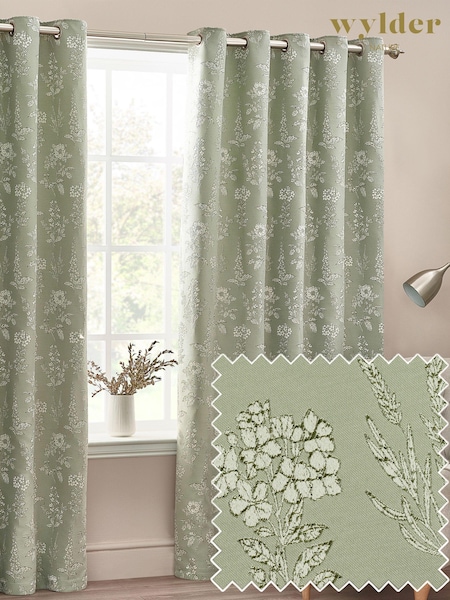 Wylder Sage Sophia Floral Jacquard Eyelet Curtains (K85594) | €76 - €198