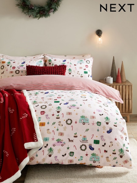 Brushed 100% Cotton Christmas Duvet Cover and Pillowcase Set (K85595) | €25 - €48