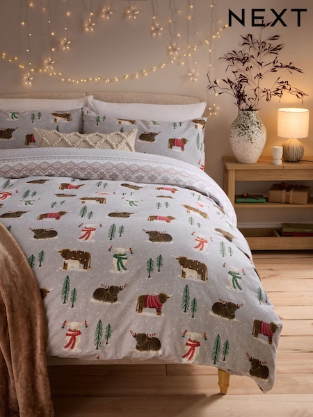 Grey Hamish Brushed 100% Cotton Christmas Duvet Cover and Pillowcase Set (K85632) | € 31 - € 63
