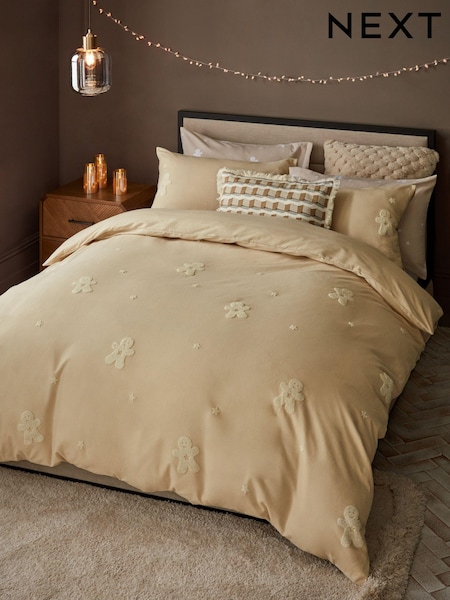 Natural Tufted Gingerbread Christmas Brushed 100% Cotton Duvet Cover and Pillowcase Set (K85652) | €24 - €44