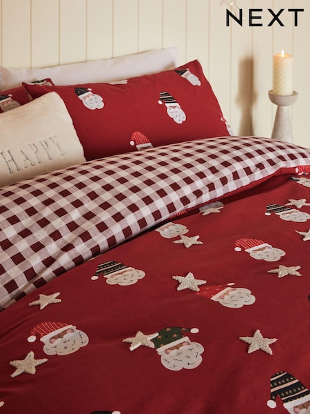 Red Tufted Christmas Santa and Reverse Check 100% Cotton Bedding Duvet Cover and Pillowcase Set (K85659) | €32 - €60