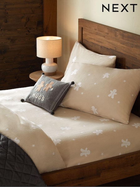 Natural Gingerbread Brushed 100% Cotton Christmas Fitted Sheet and Pillowcase Set (K85662) | €18 - €28