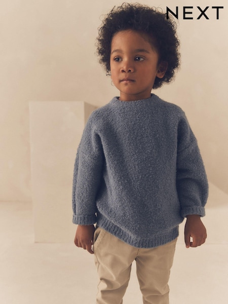 Blue Knitted Bouclé Crew Neck Jumper (3mths-7yrs) (K85750) | AED13 - AED15