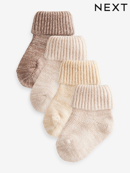 Neutral Chunky Knit Roll Top Socks 4 Pack (0mths-2yrs) (K85840) | AED33