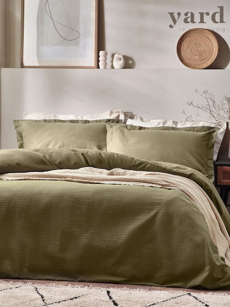 Yard Olive Green Waffle Textured 100% Cotton Duvet Cover Set (K85955) | €46 - €84