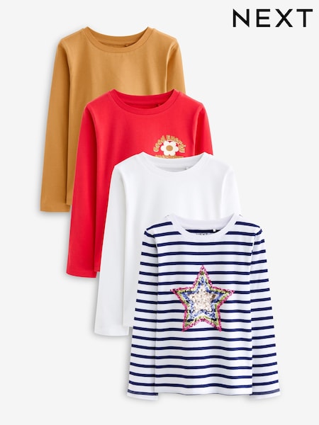 Mehrfarbig gestreift mit Paillettenstern - Long Sleeve T-Shirts 4 Pack (3-16yrs) (K86171) | 21 € - 28 €