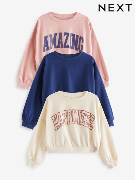Pink/Blue Varsity Graphic 100% Cotton Sweatshirts 3 Pack (3-16yrs) (K86180) | €10 - €14
