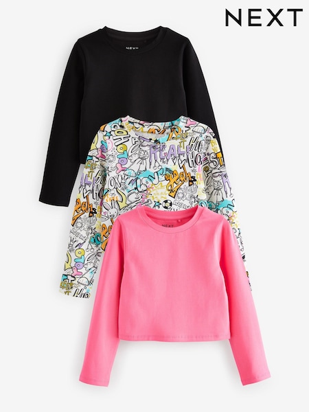 Schwarz und Pink - Graffiti Long Sleeve T-Shirt 3 Pack (3-16yrs) (K86195) | 14 € - 19 €