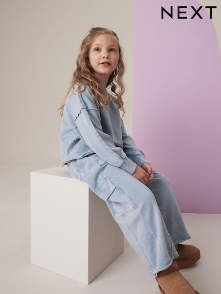 أزرق - Sweat and Wide Leg 100% Cotton Cargo Joggers Set (3-16yrs) (K86251) | ‏71 د.إ.‏ - ‏ 92‏ د.إ.