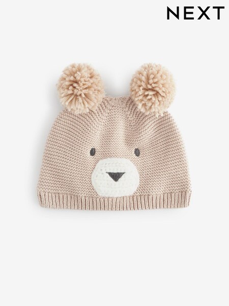 Neutral Bear Baby Knitted Double Pom Hat (K86252) | €7