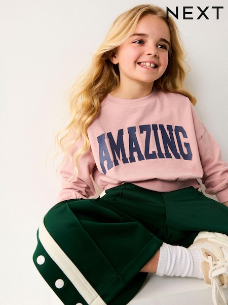 Pink Varsity Graphic 100% Cotton Long Sleeve Sweatshirt (3-16yrs) (K86253) | AED35 - AED53