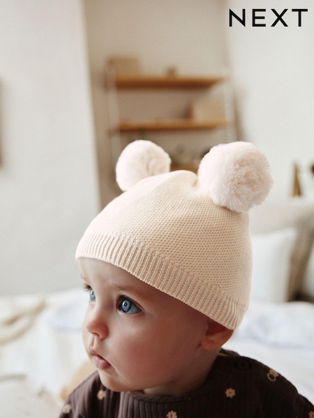 Cream Delicate Double Pom Baby Hat (K86260) | $11