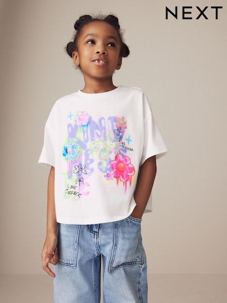 Weiß - 100% Cotton Graffiti Butterfly Graphic T-Shirt (3-16yrs) (K86261) | 9 € - 14 €