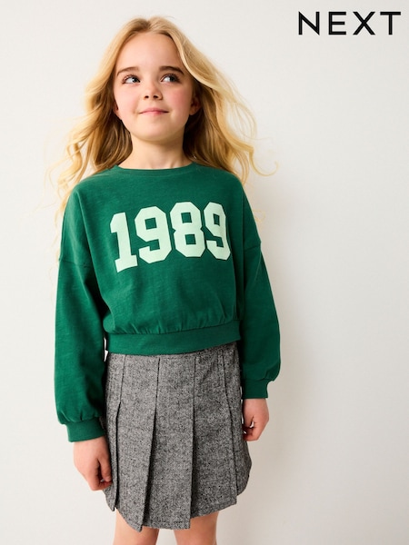 Green Varsity Graphic 100% Cotton Long Sleeve Sweatshirt (3-16yrs) (K86267) | AED35 - AED53