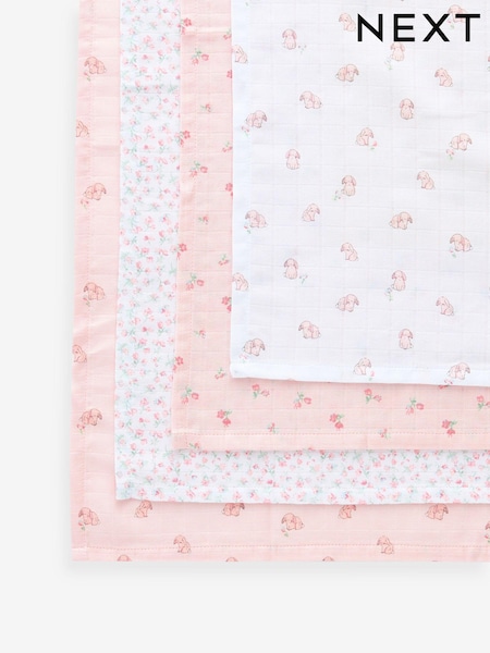 Rosa con conejito - Baby Muslins 100% Cotton Cloths 4 Pack (K86284) | 14 € - 17 €