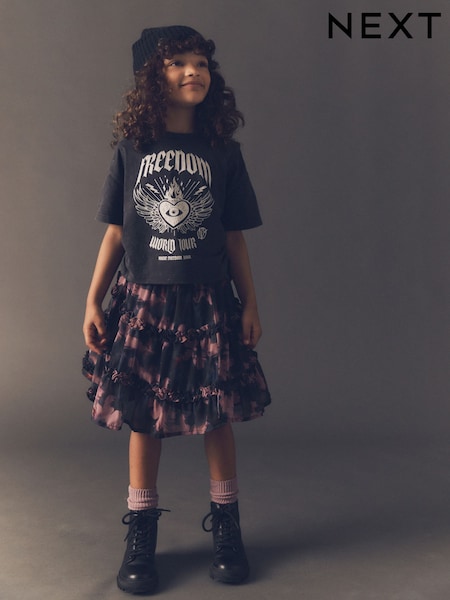 Grey/Purple Graphic T-Shirt and Skirt Set (3-16yrs) (K86303) | € 23 - € 30