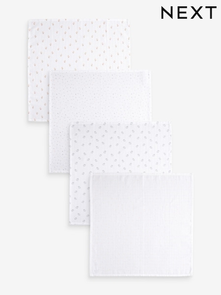 Diseño de animal delicado en blanco - Baby Muslins 100% Cotton Cloths 4 Pack (K86335) | 14 € - 17 €