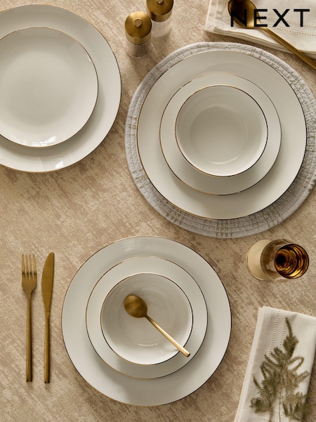 12 Piece Nova Gold Rim Dinner Set (K86369) | 44 €