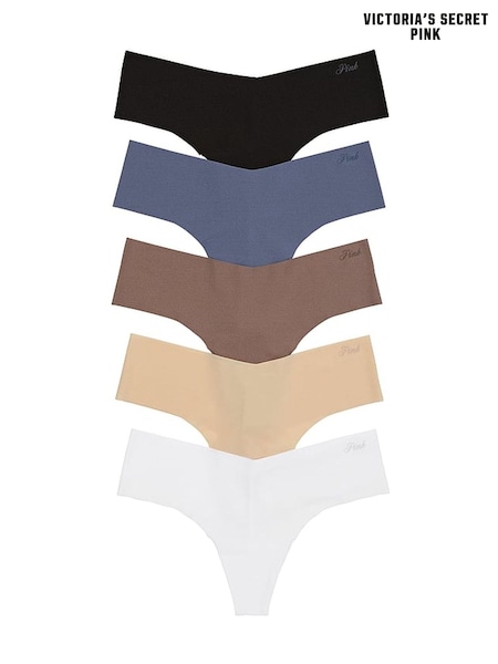 Victoria's Secret PINK Black/Blue/Nude/White Thong 5 Pack Knickers (K86395) | €31