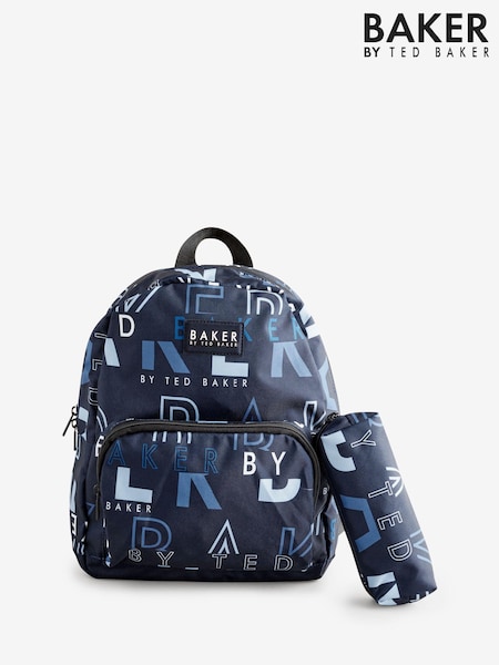 Baker By Ted Baker Boys Back To School Navy Print Backpack With Pencil Case (K86450) | €63