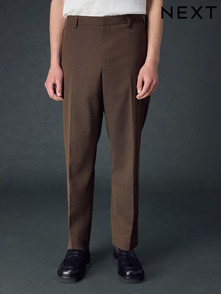 Rust Brown Twill Relaxed Fit Suit Trousers (K86507) | AED137