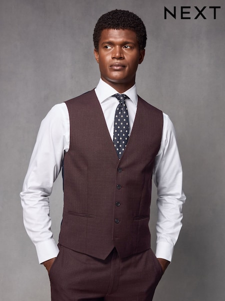 Red Textured Wool Suit: Waistcoat (K86519) | €20