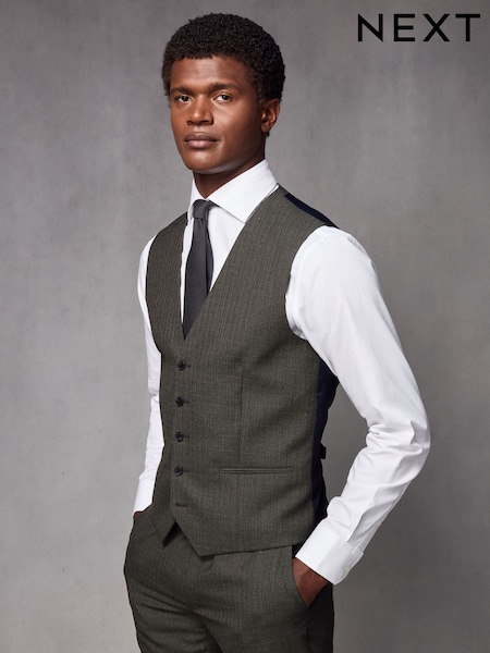 Green Textured Wool Suit: Waistcoat (K86522) | €63