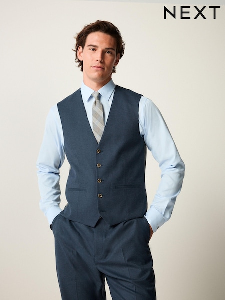 Blue Slim Fit Textured Flannel Suit Waistcoat (K86526) | €48