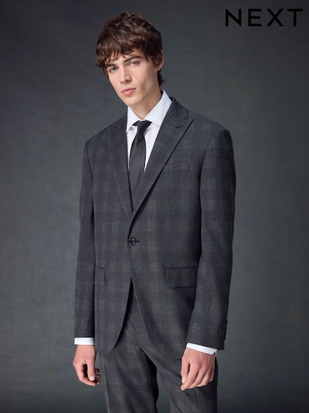 Charcoal Grey Slim Fit Check Suit Jacket (K86528) | AED433