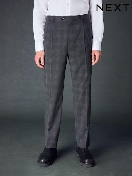 Charcoal Grey Slim Fit Check Suit Trousers (K86529) | AED219