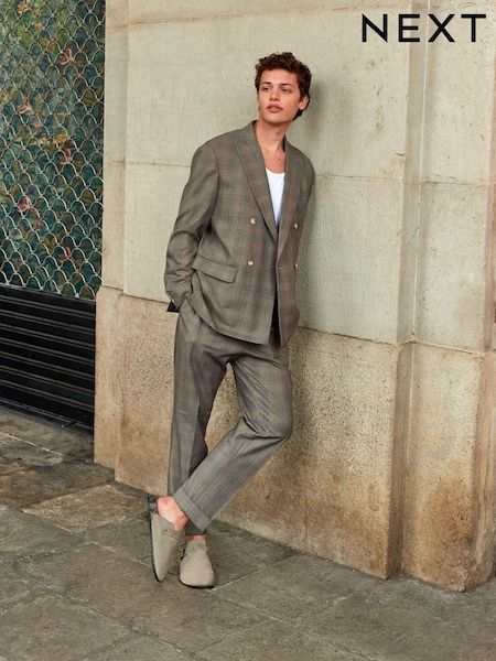 Neutral Relaxed Fit Jacquard Check Suit Trousers (K86533) | €57