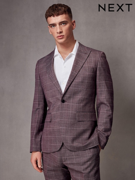 Pink Slim Fit Check Suit Jacket (K86534) | €73