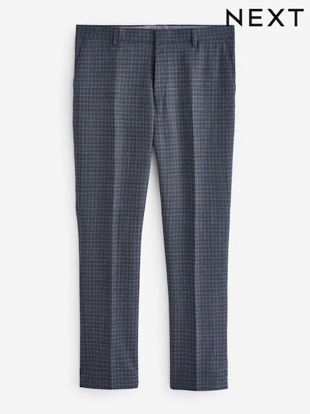 Navy Blue Textured Micro Check Suit Trousers (K86537) | AED129