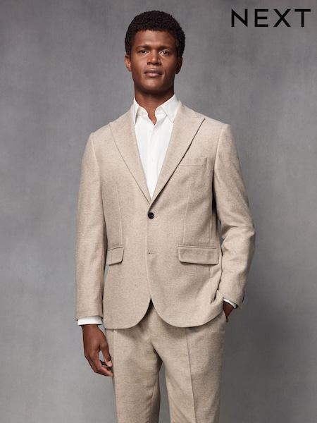 Neutral Wool Blend Herringbone Suit Jacket (K86540) | AED240